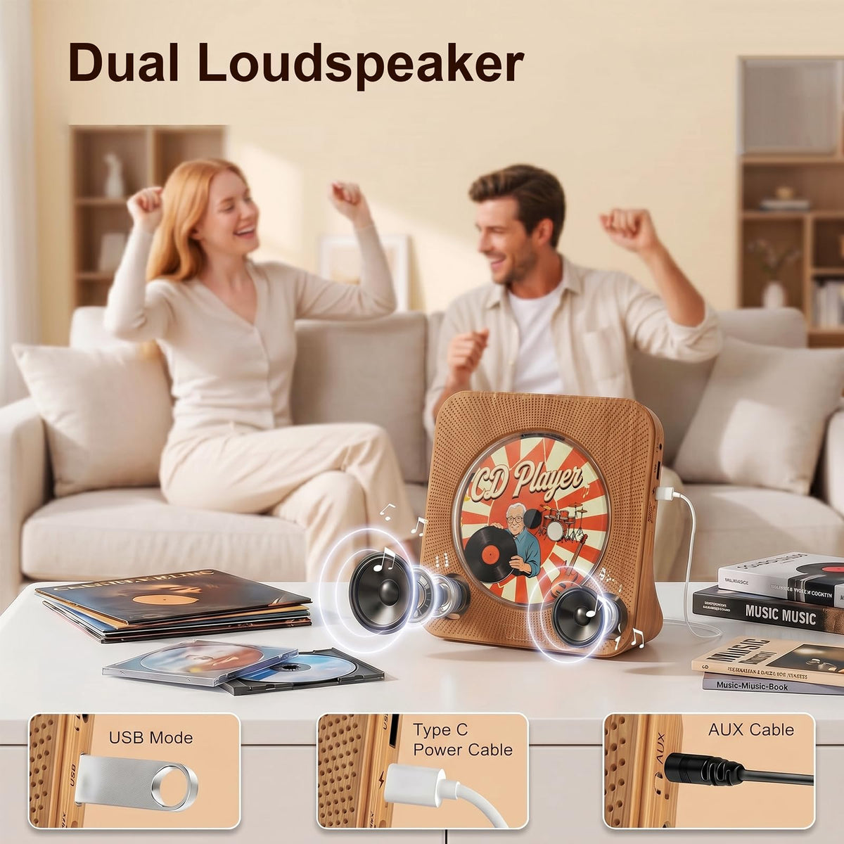 Gueray CD Player Portable Bluetooth Desktop CD Player for Home (Black)