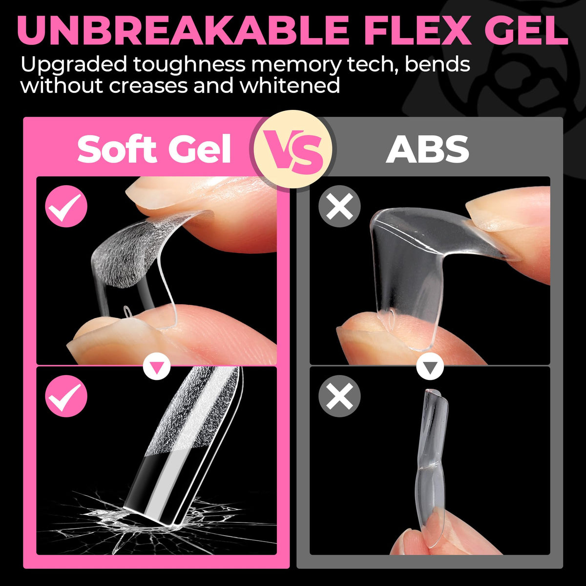 UNA GELLA Short Sharp Square Nail Tips 504pcs X-Soft Flat Square Nails