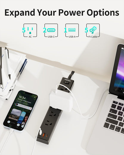 5 Outlets 2 Prong Power Strip with 3USB, 6FT Extension Cord for Old House