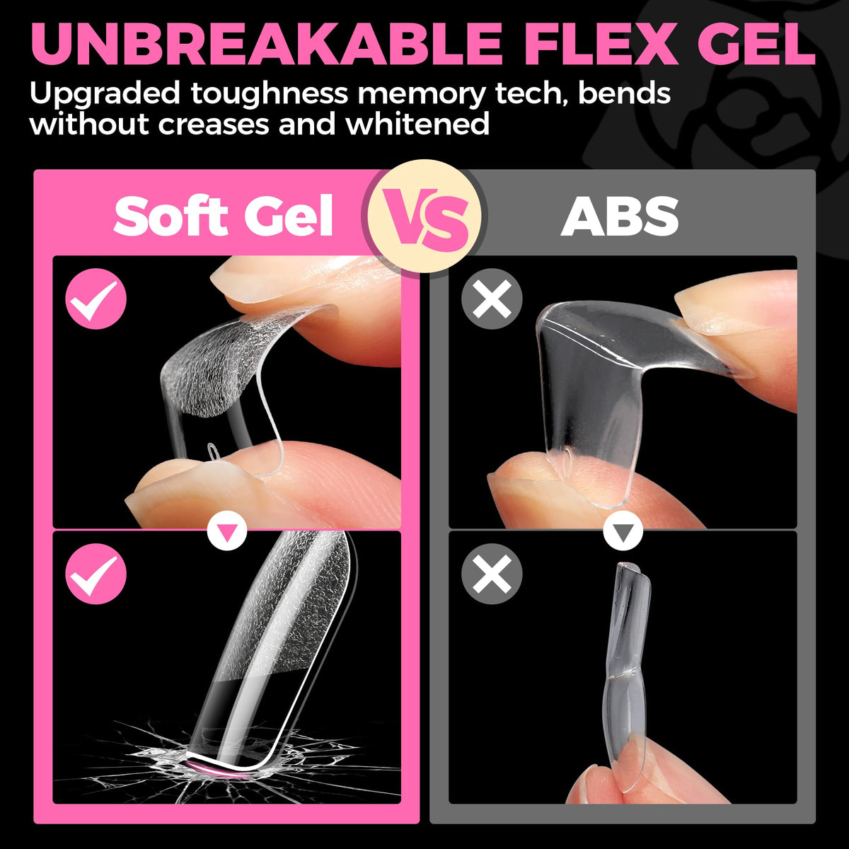 UNA GELLA Short Sharp Square Nail Tips 504pcs X-Soft Flat Square Nails
