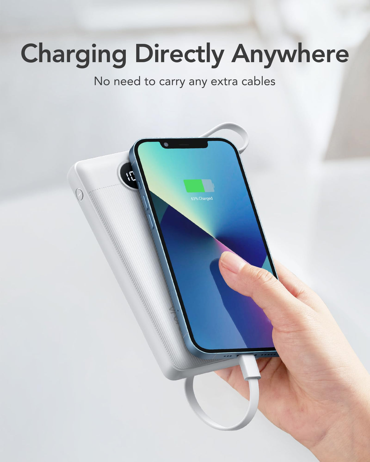 VRURC Portable Charger, Built in 4 Cables & Lanyard Power Bank 10000mAh