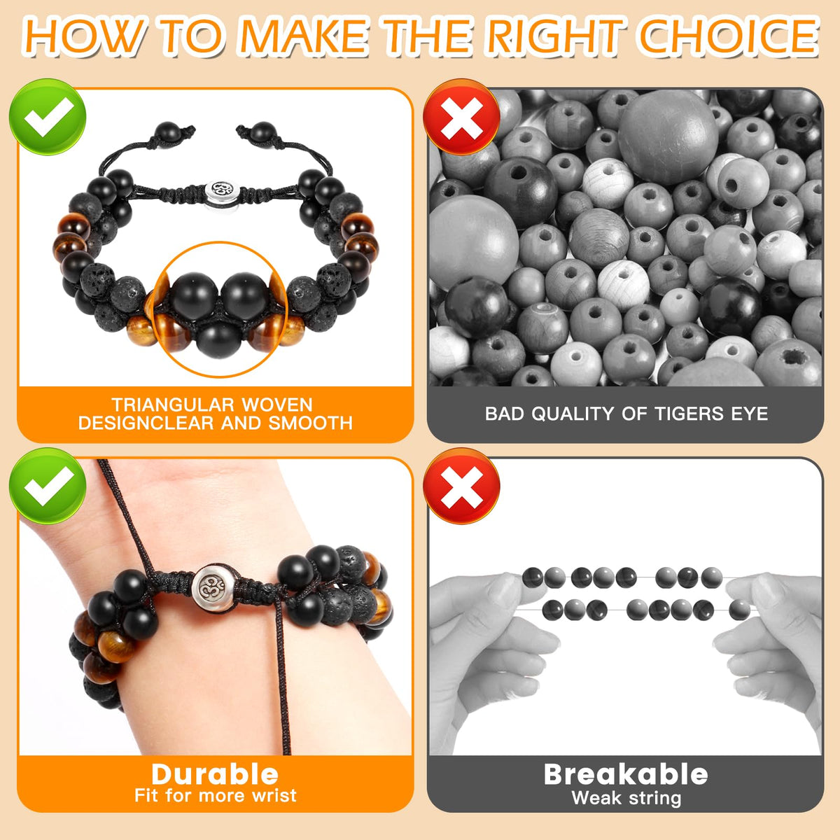 Triple Protection Bracelet - for Protect & Balance - Energy Crystal Handmade Bracelets for Men Women