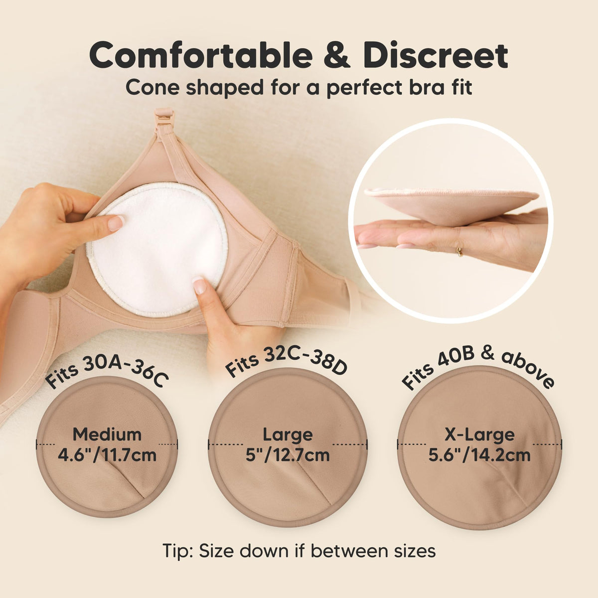 Organic Nursing Pads, 14 Washable Breast Pads,Wash Bag (Neutrals, XL 5.6")