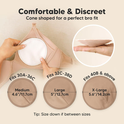 Organic Nursing Pads, 14 Washable Breast Pads,Wash Bag (Neutrals, XL 5.6")