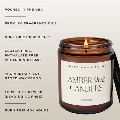 Sweet Water Decor Fraser Fir Candle, 9oz Amber Glass Jar, Winter Scent