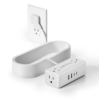 10Ft Long Extension Cord, SUPERDANNY Flat Plug Surge Protector Power Strip