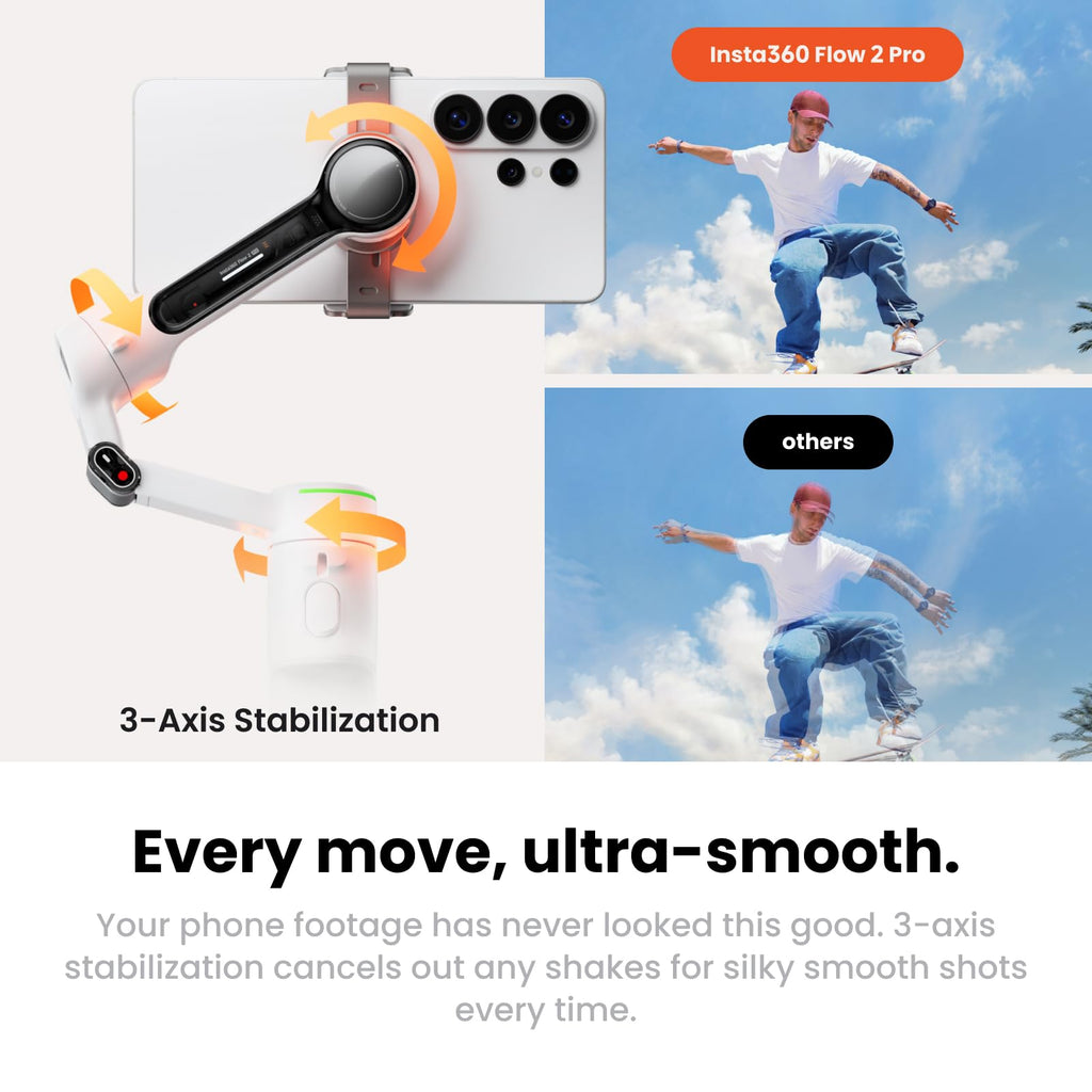 Insta360 Flow 2 Pro Phone Gimbal Stabilizer for iPhone & Android, AI Phone Gimbal, Phone Stabilizer for Travel & Vlogs, Phone Stabilizer for Videos, YouTube, TikTok - Ultimate Creator Bundle Grey