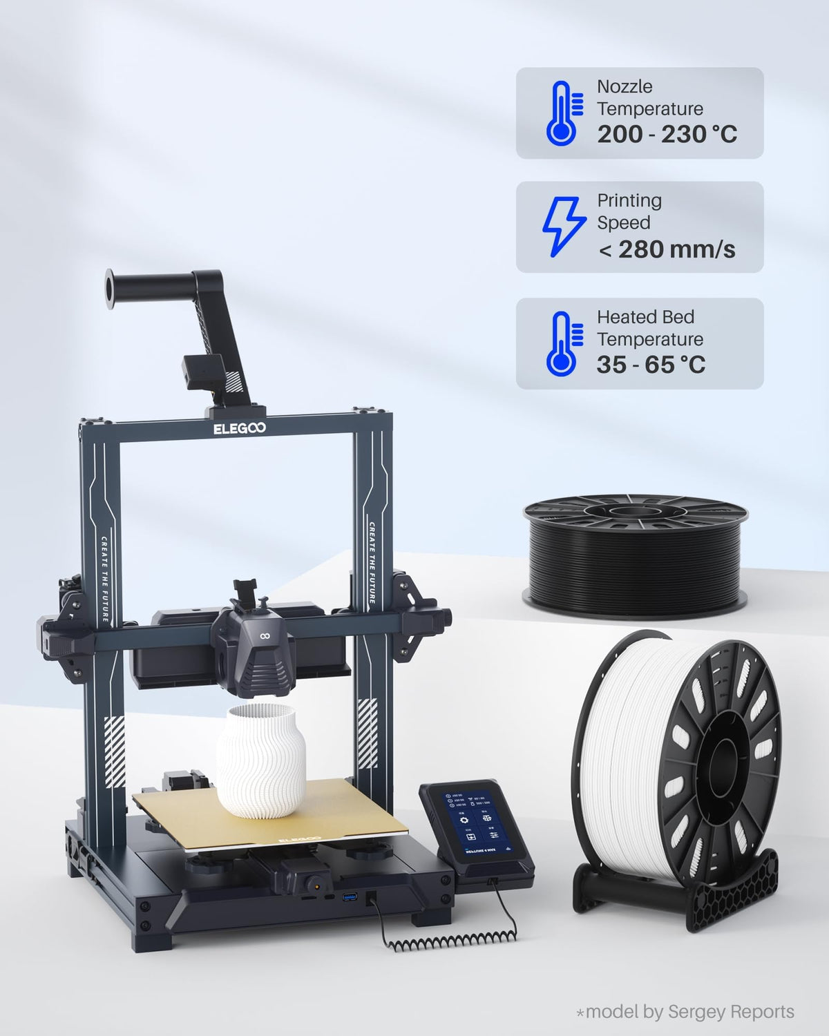 ELEGOO PLA+ 3D Printer Filament 1.75mm White 1KG