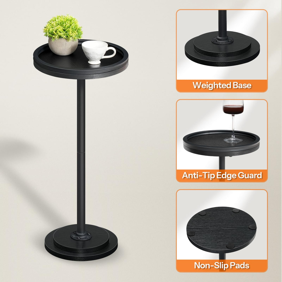 HOOBRO Small Round Side Table, Drink Table, Coffee Martini Table with Pedestal Accent for Small Spaces in Living Room, Bedroom, Sofa Couch, Rustic Brown BF168BZ01