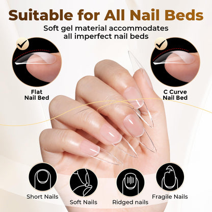 UNA GELLA Short Sharp Square Nail Tips 504pcs X-Soft Flat Square Nails