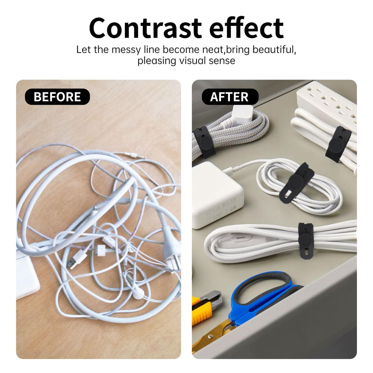 25 Pcs Silicone Cable Ties, Cable Ties Reusable, High Elasticity Cord Wraps for Electrical Cords, Cord Organizer for Earphone, Phone Charger(White)