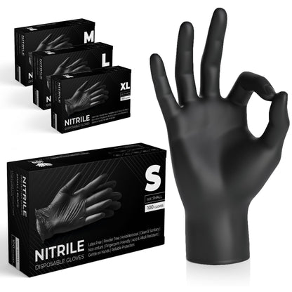 The Real Touch Black Nitrile Multi-Purpose Disposable Gloves, Powder Free, Disposable, Extra Strong - Box of 100 (Black, Large)