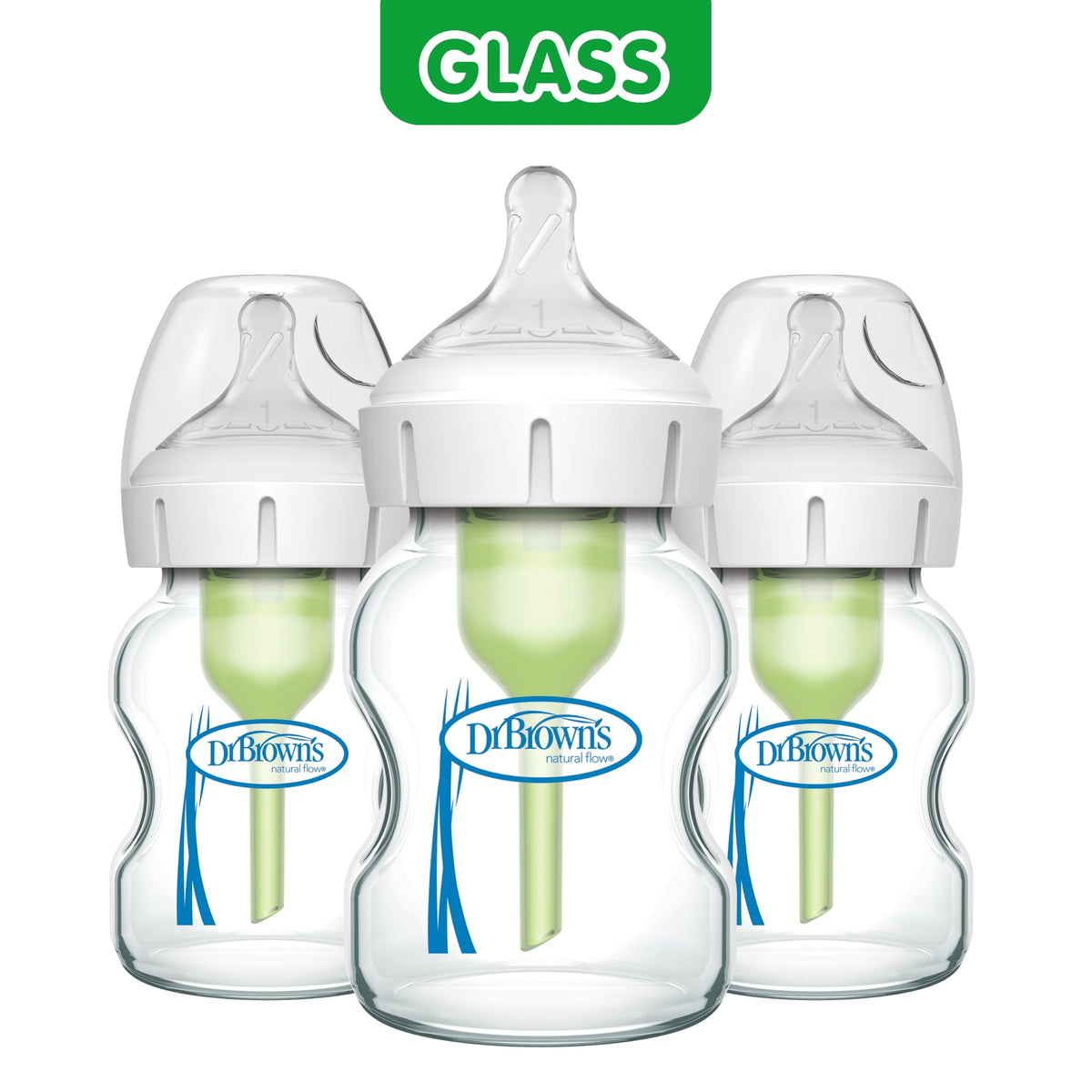 Dr. Brown's Anti-Colic Options+ Wide-Neck Glass Baby Bottle, 5 oz, 1-Pack
