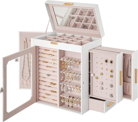 HOOBRO Jewelry Box with Mirror, Travel Jewelry Organizer with Glass Window