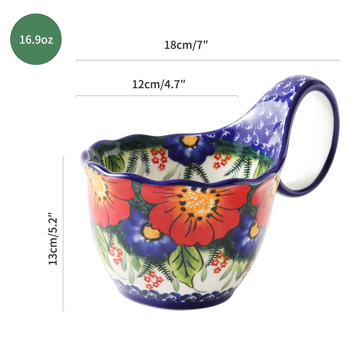 ALMA Handpainted Soup Bowl with Large Loop Handle,Easier Secure Grip