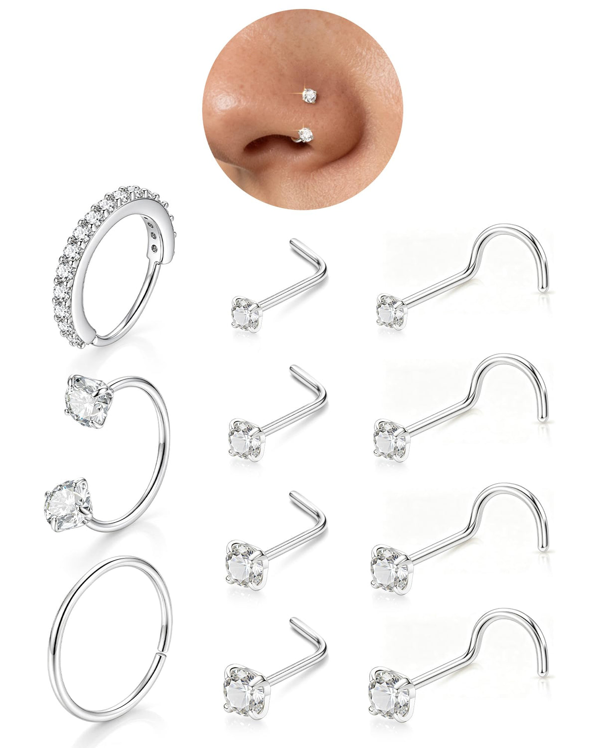 Horseshoe Nose Ring Studs Gold Silver Nose Piercing Jewelry for Women Men