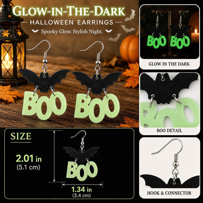 Glow in the Dark Halloween Earrings, Bat Ghost Coffin Boo Dangle Earrings