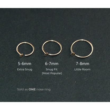 Small Thin Gold Nose Ring Hoop for Women, 20G/22G/24G, 5mm/6mm/7mm/8mm