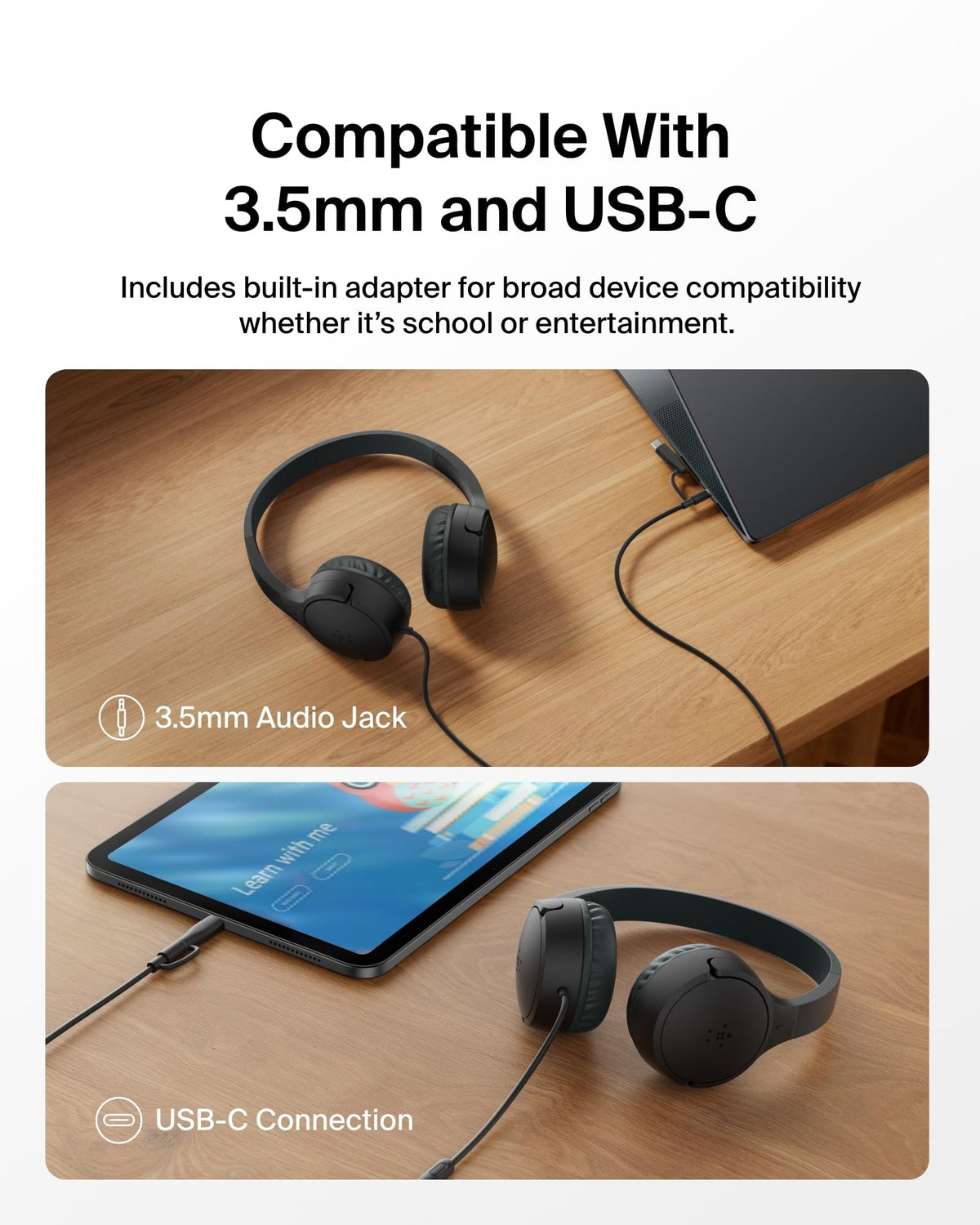 Belkin SoundForm Mini Kids Headphones, Wireless&Wired, 30H Playime, School