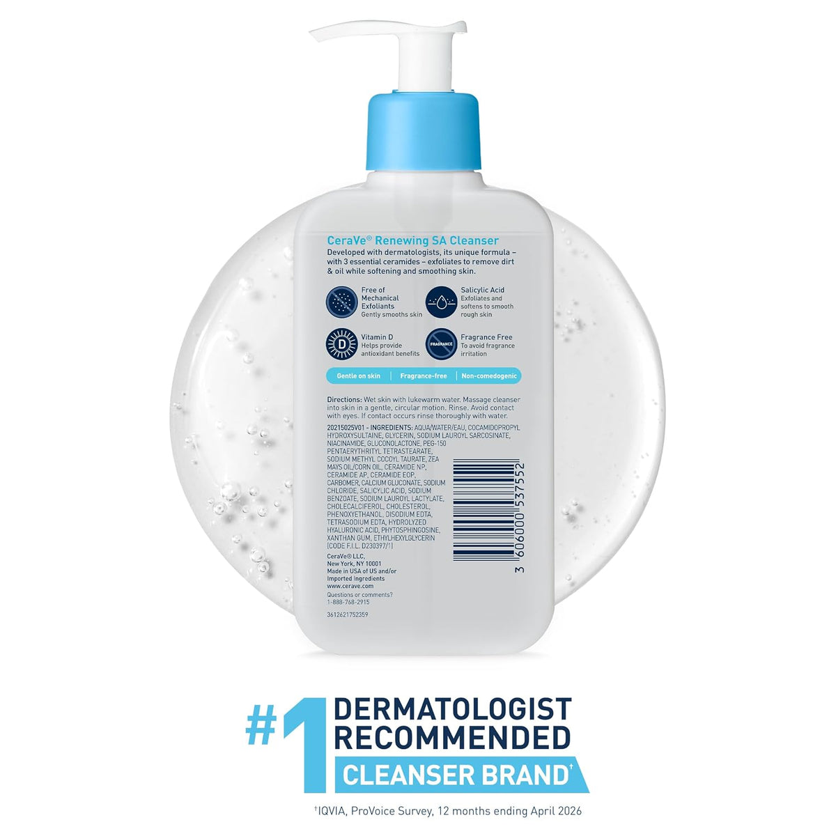 CeraVe Renewing Salicylic Acid Cleanser, Gentle Exfoliating Face Wash, 16oz