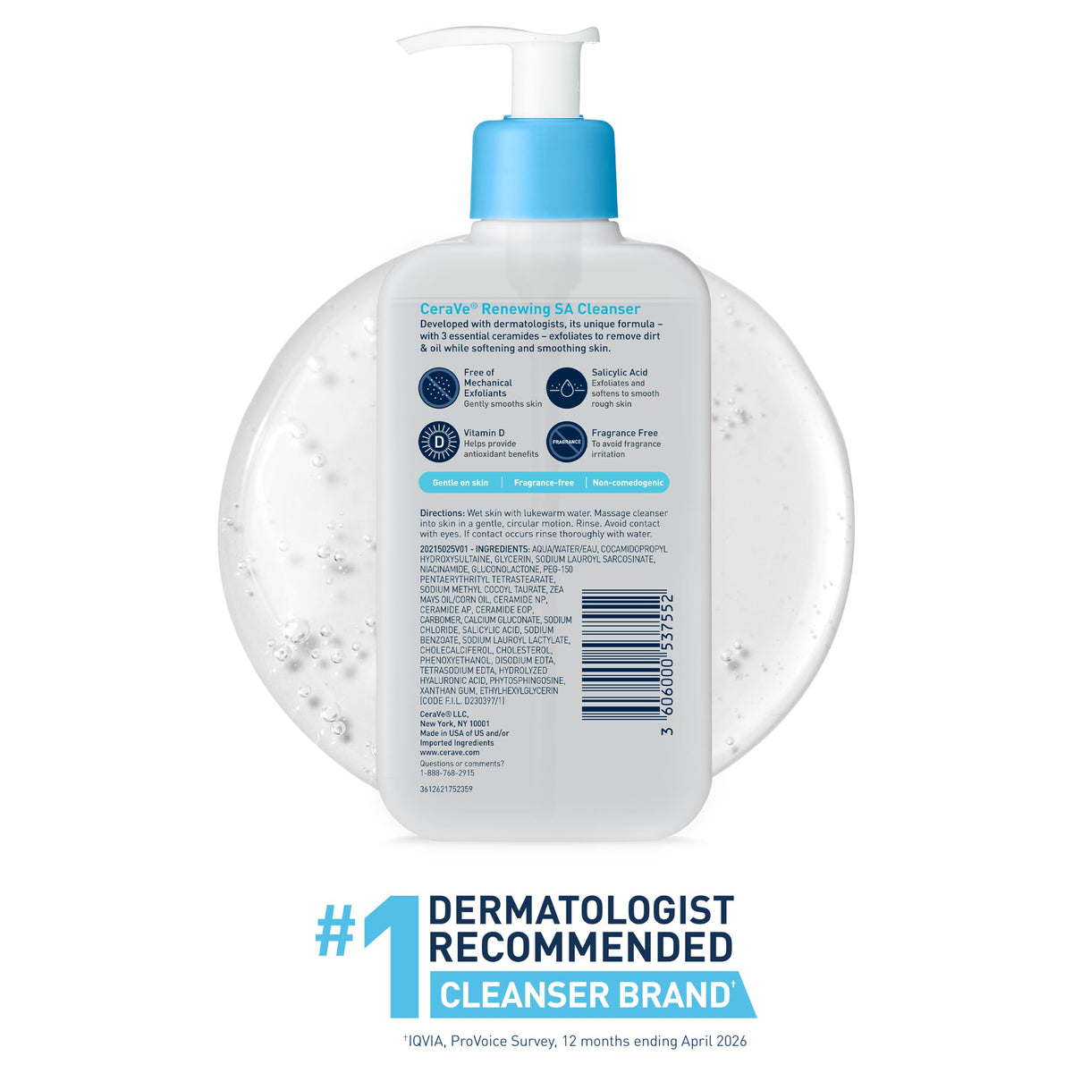 CeraVe Renewing Salicylic Acid Cleanser, Gentle Exfoliating Face Wash, 16oz