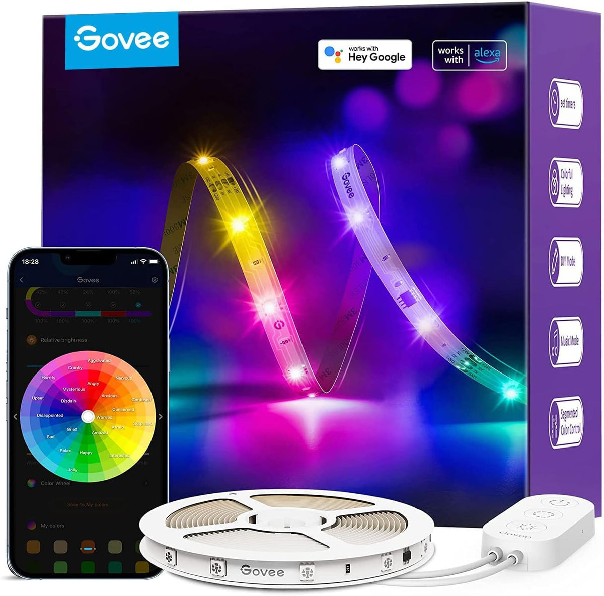 Govee 100ft RGBIC LED Strip Lights, Work with Alexa and Google Assistant