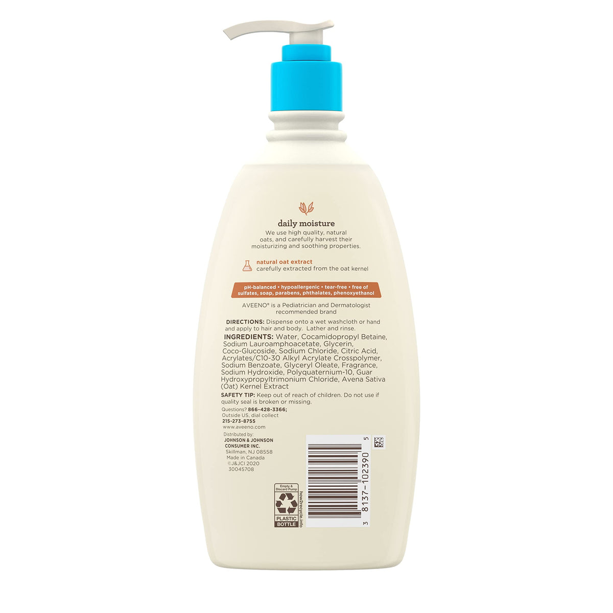 Aveeno Baby Daily Moisture Wash & Shampoo, Tear-Free, 18 fl. oz