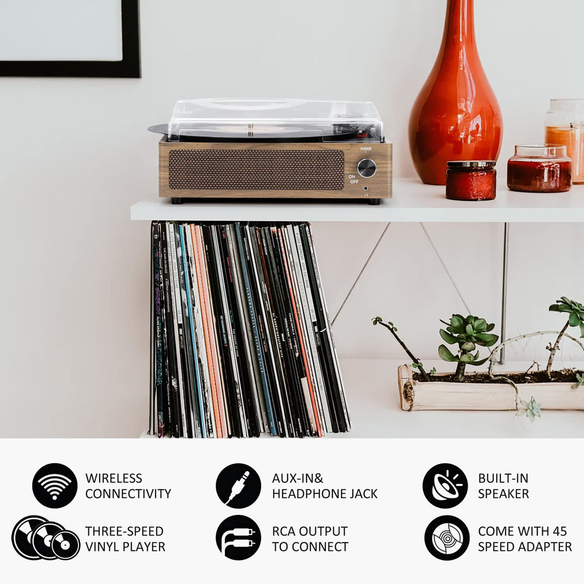 Seasonlife® Record Player for Vinyl Turntable with Speakers,Pale Purple