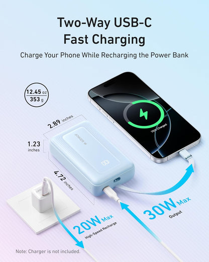 Anker Power Bank,10,000mAh 30W with USB-C Travel Essential Portable Charger