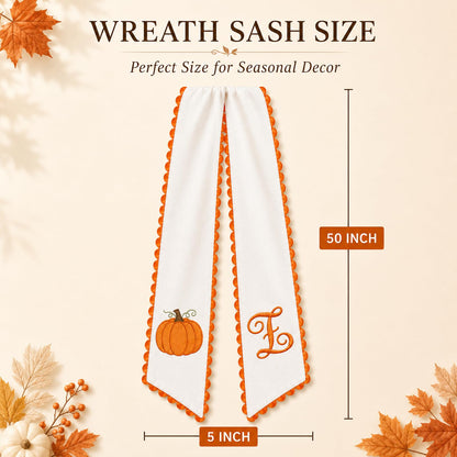 Halloween Pumpkin Wreath Sash Fall Front Door Orange Bow Decor (Y)
