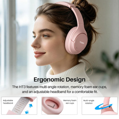 TOZO HT3 Hybrid Noise Cancelling Wireless Headphones, 90H Over Ear Headset