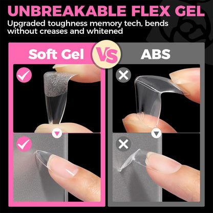 UNA GELLA Short Sharp Square Nail Tips 504pcs X-Soft Flat Square Nails