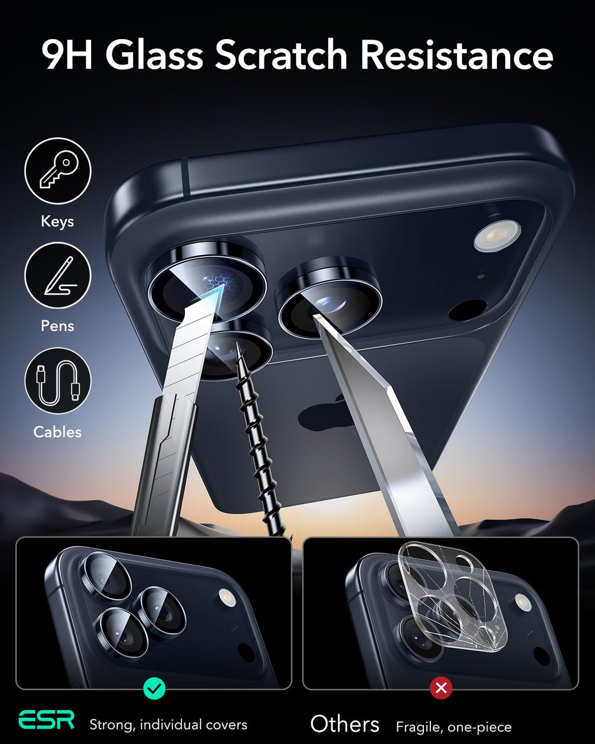 ESR for iPhone 17 Pro Max/17 Pro Camera Lens Protector, 1 Pack, Black