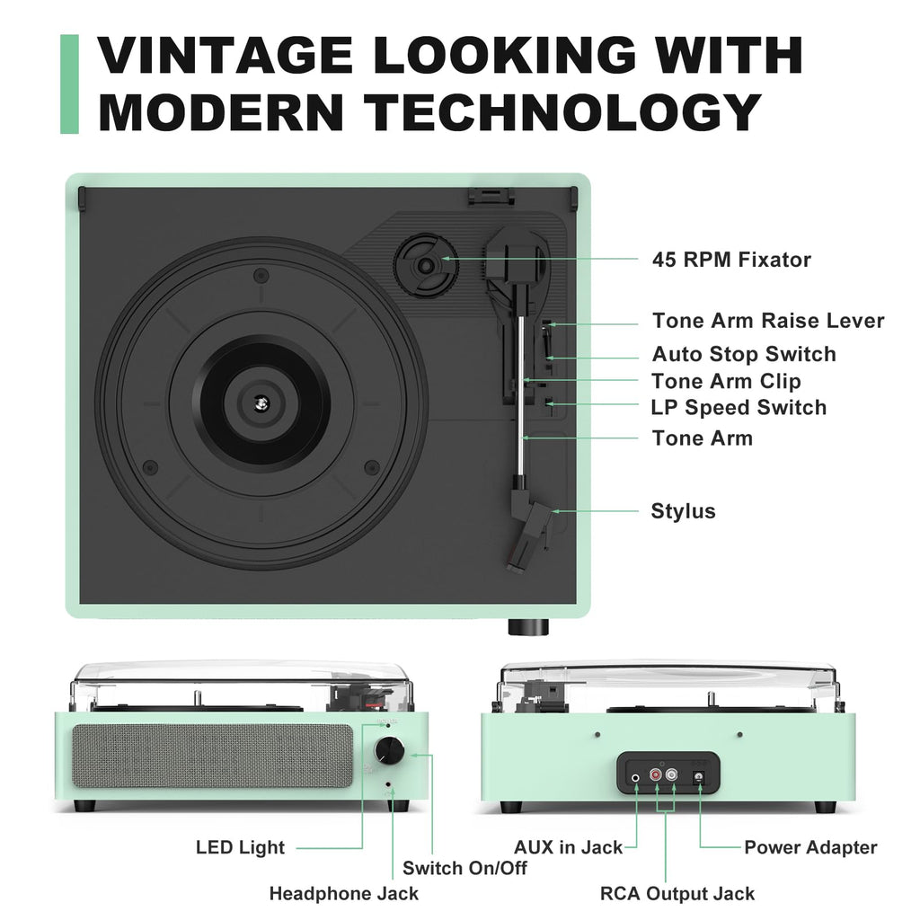 Seasonlife® Record Player for Vinyl Turntable with Speakers,Pale Purple