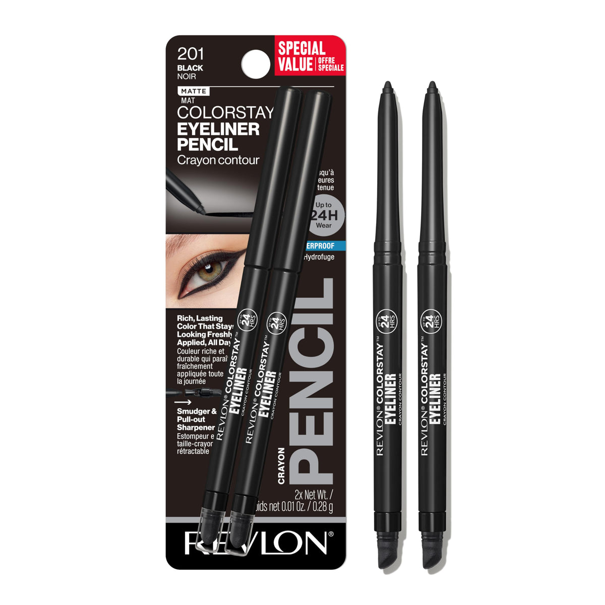 Revlon ColorStay Pencil Waterproof Eyeliner, 202 Black Brown, 0.01 oz