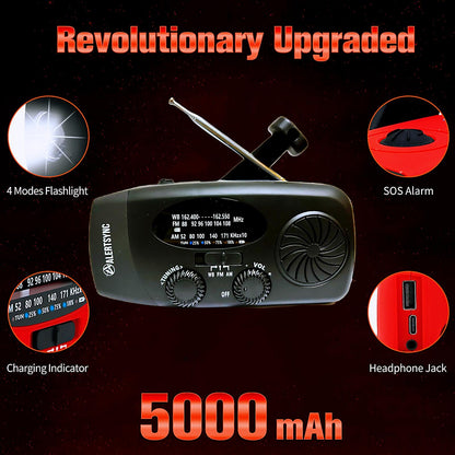 2000mAh Wind Up Solar Radio, Emergency Weather Radio,FM/AM Hand Crank Radio