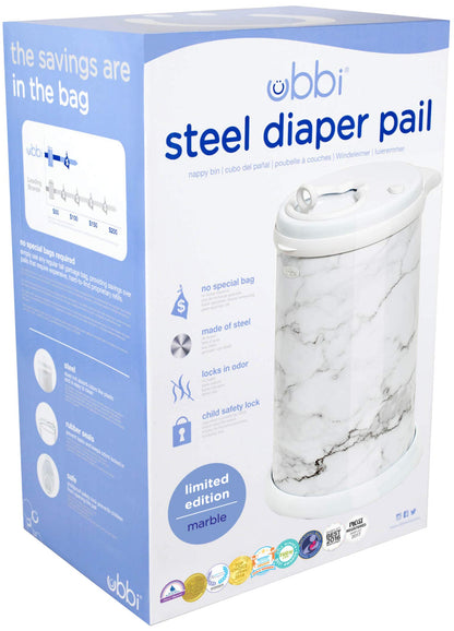 Ubbi Stainless Steel Diaper Pail, No Special Bags, Odor-Locking, White