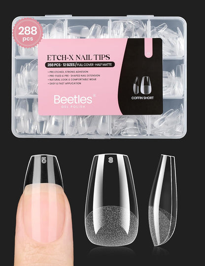 Beetles Soft Gel Nail Kit Almond Short 288pcs 12 Sizes Nail Tips with Glue