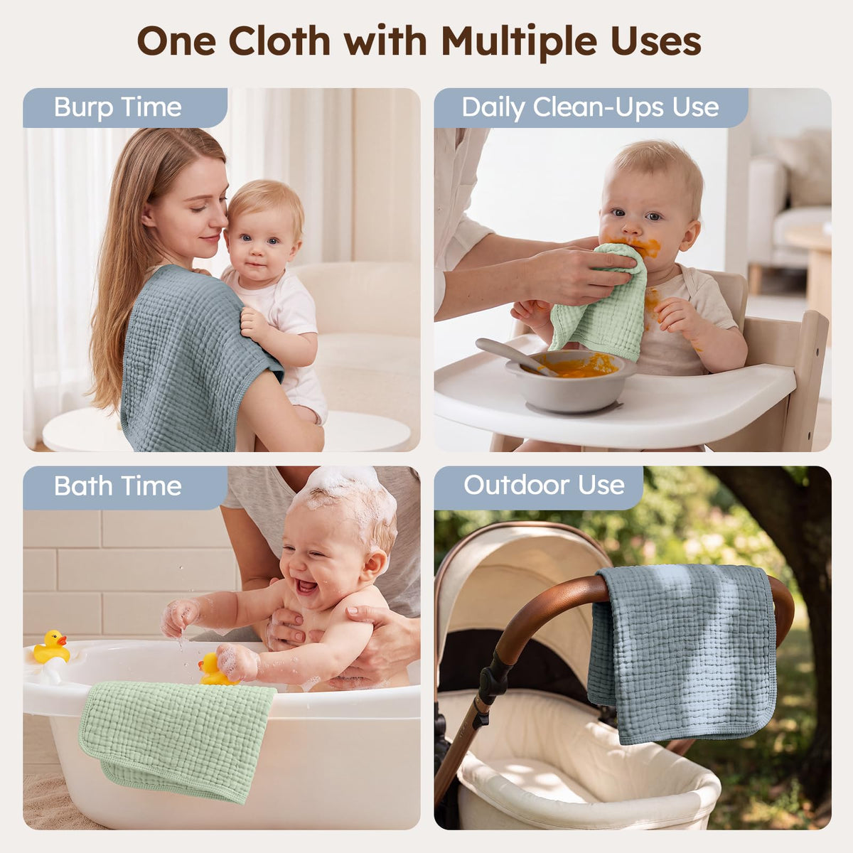 Looxii Muslin Baby Burp Cloths, Absorbent Brup Rags 6 Pack Set for Baby