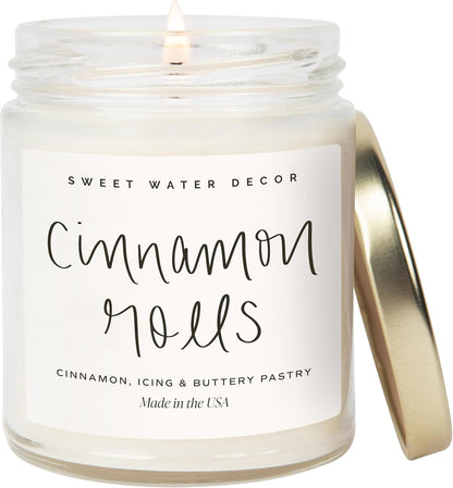 Sweet Water Decor Cinnamon Roll Candle, 9oz Clear Jar, Fall Scent