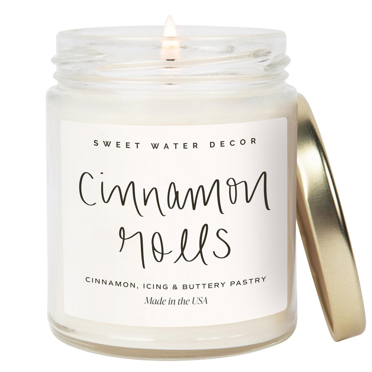 Sweet Water Decor Cinnamon Roll Candle, 9oz Clear Jar, Fall Scent