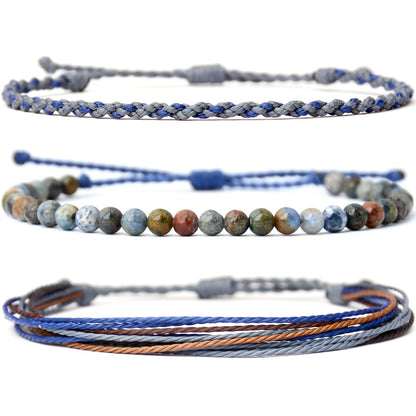 Mezcla Vida Handmade Natural Stone Beaded Healing Bracelet Gift for Men Adjustable Rope String Bracelet