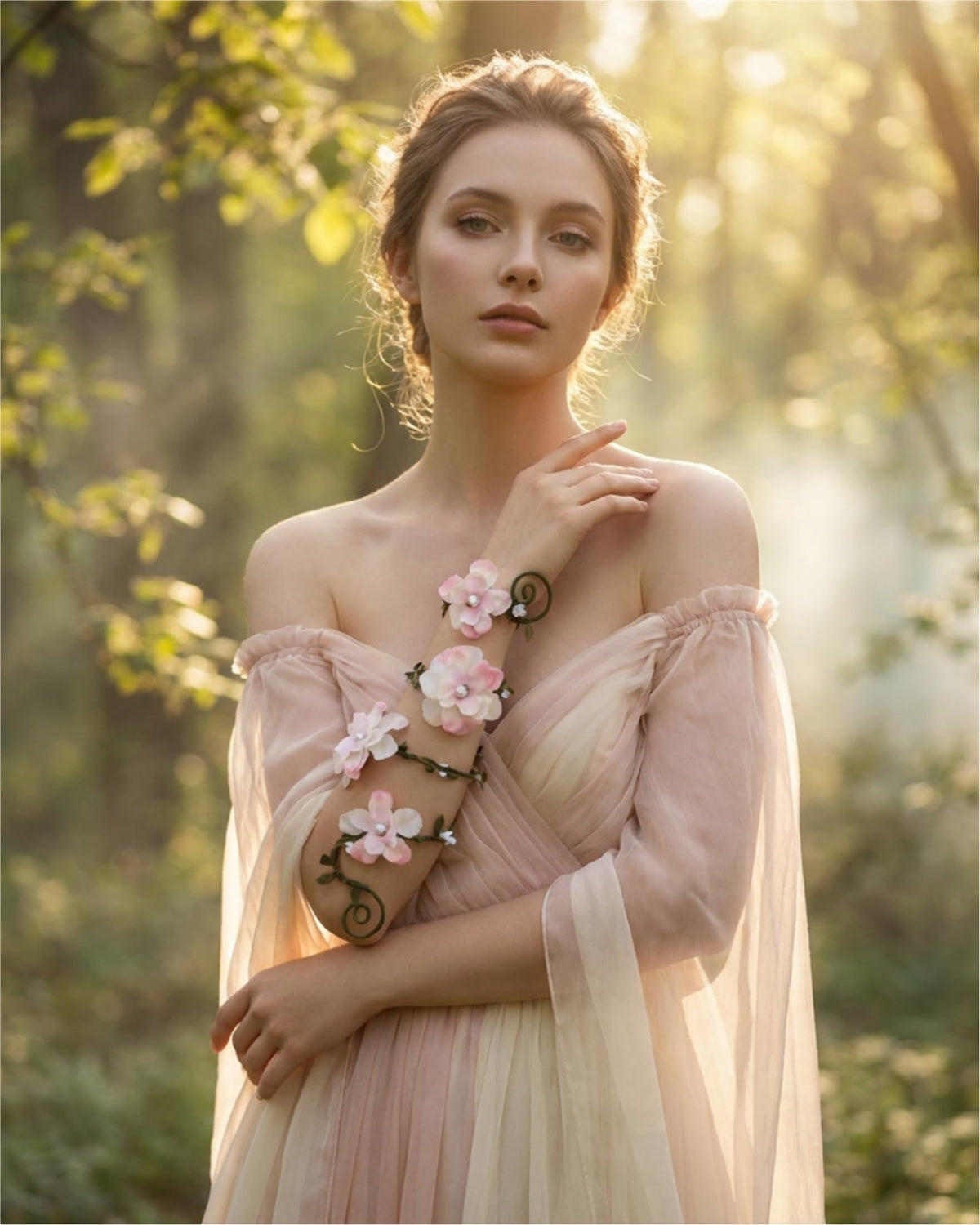 FRESHME Renaissance Fairy Floral Arm Wrap - 1 PC Elf Bracelet Forest Mother Nature Costume Renfaire Cosplay Fairy Accessories