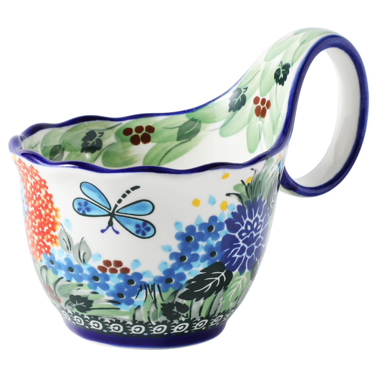 ALMA Handpainted Soup Bowl with Large Loop Handle,Easier Secure Grip