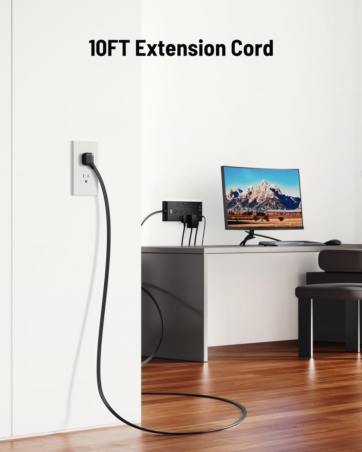 Surge Protector Power Strip 4800J, LeZone 10Ft Long Extension Cord Flat Plug, 20 Outlets 4 USB-A 4 USB-C Ports, Wall Mountable, Home Office Dorm Essentials, Black