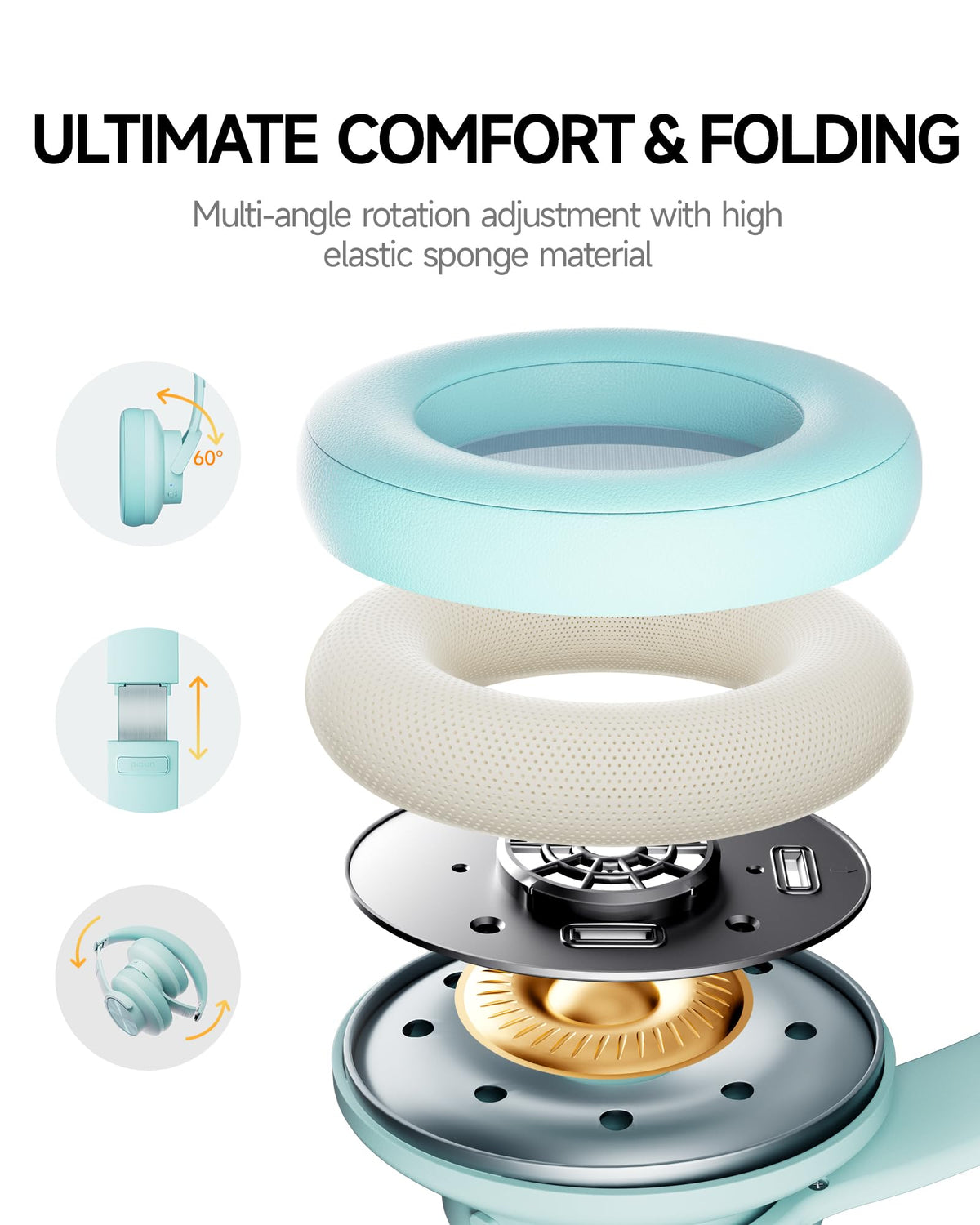 Picun B8 Wireless Bluetooth Headphones, 120H Playtime, 3EQ Modes, Black