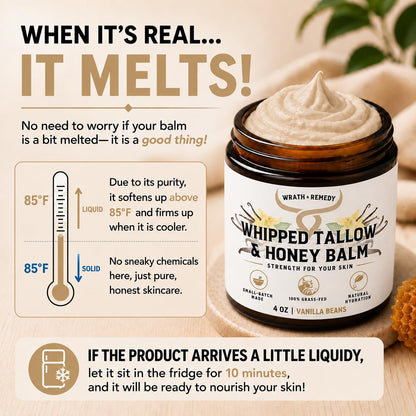 Wrath & Remedy Beef Tallow and Honey Balm, Handcrafted, Unscented, 4 oz