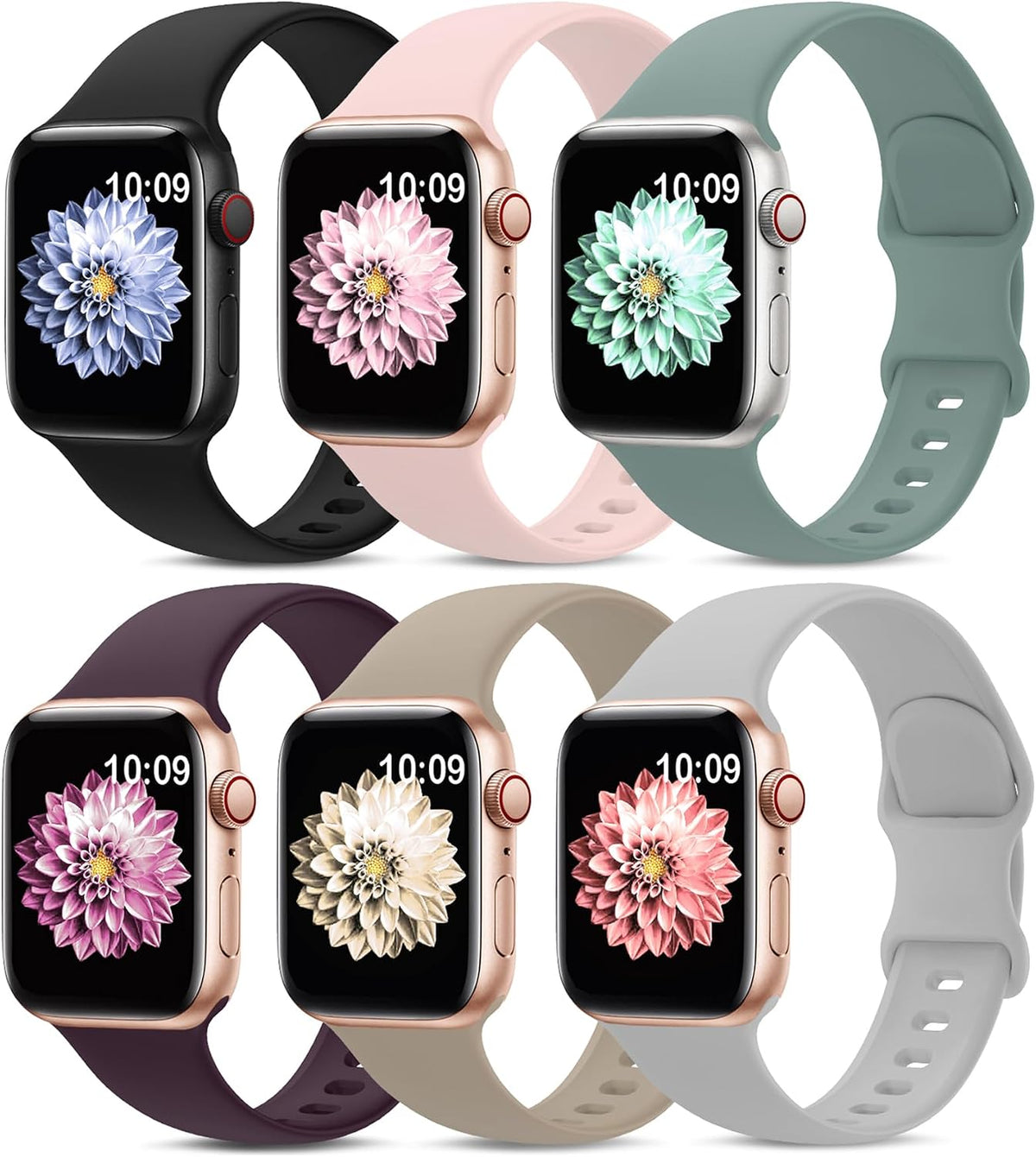 6 Pack Sport Silicone Bands Compatible with Apple Watch Band for Women Men