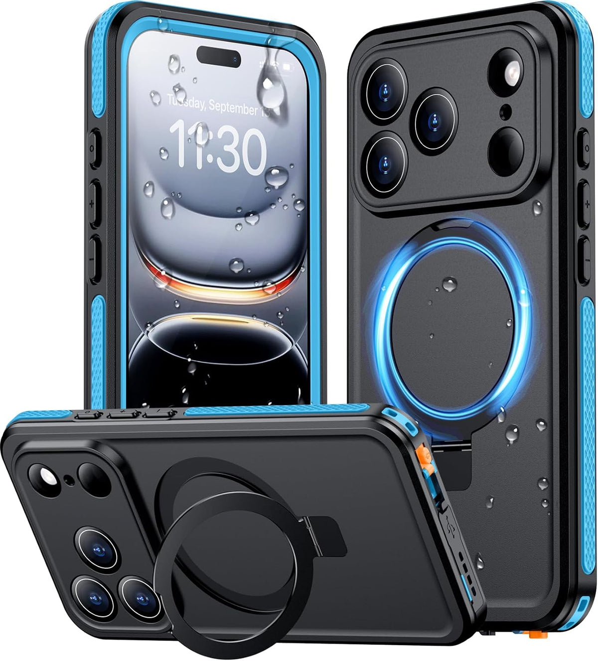 Temdan Compatible with iPhone 17 Pro Case,Waterproof Built-in Screen & Camera Protector IP68 Underwater Full Body 17FT Military Dropproof Shockproof Phone Case 6.3"-Blue/Clear