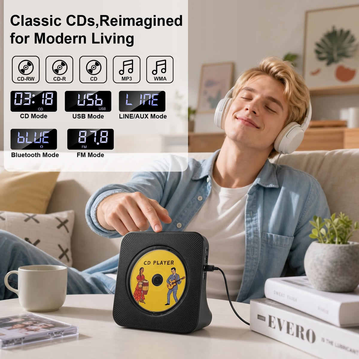 Gueray CD Player Portable Bluetooth Desktop CD Player for Home (Black)